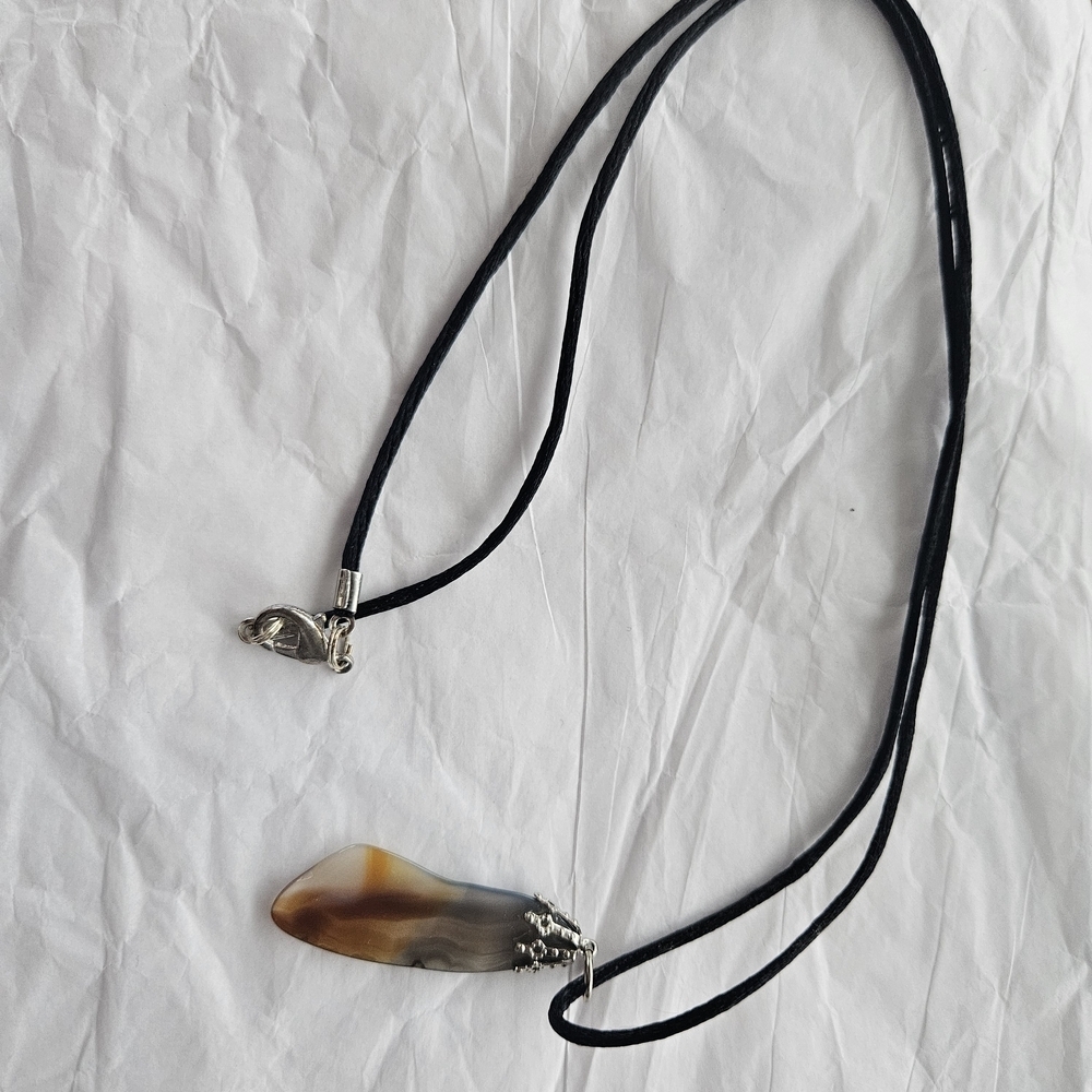 Black Cord Necklace with Gemstone Pendant